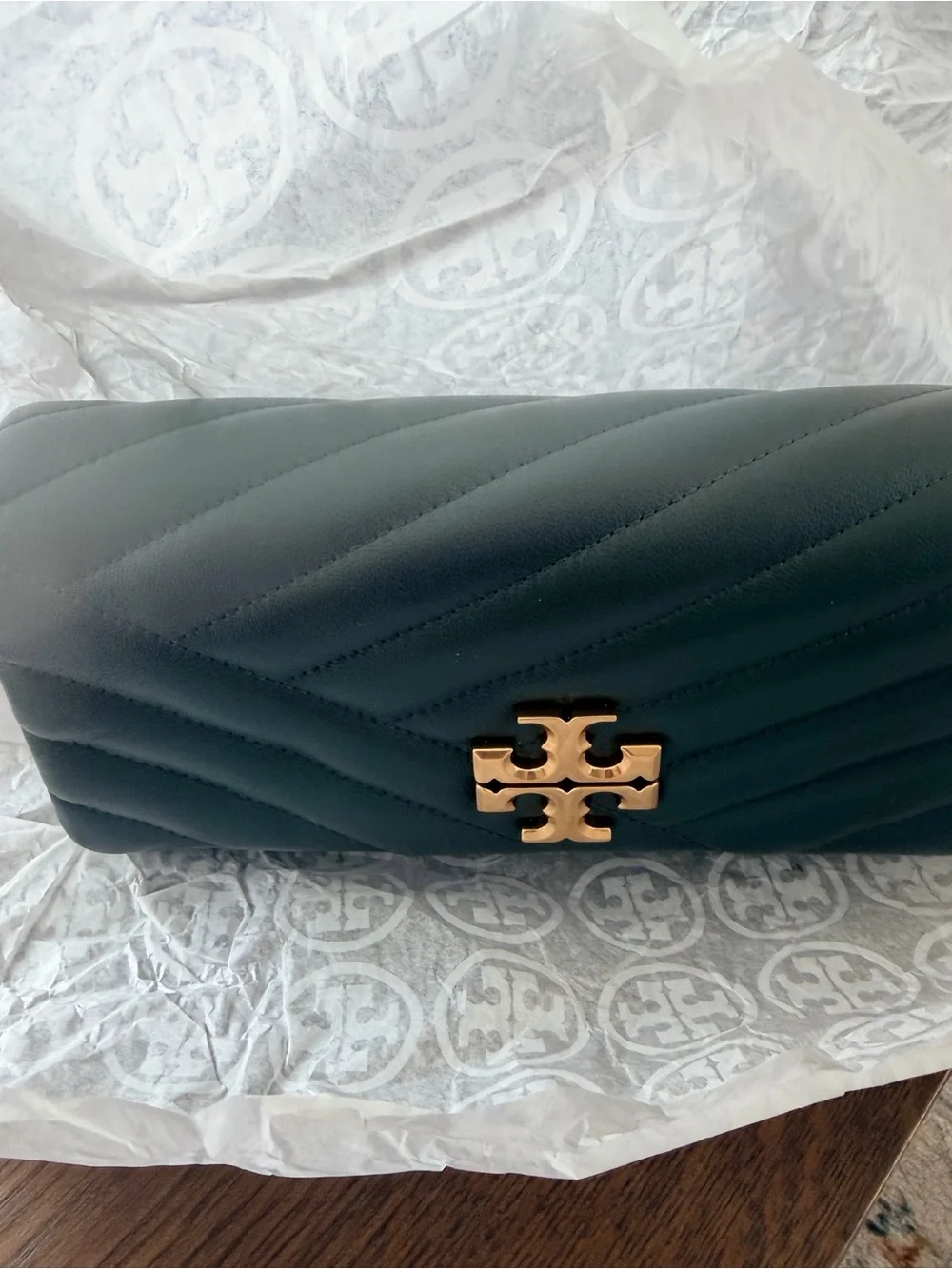 Tory Burch Forest Green Kira Chevron Flap Shoulder Bag NWT